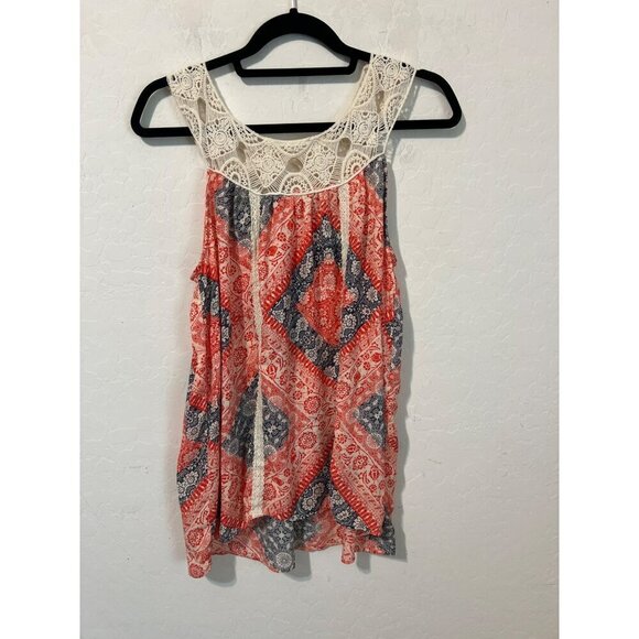 Eyeshadow Crochet Neckline Red White Blue Americana Tank Blouse Sz L - Picture 1 of 8
